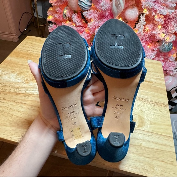 Repetto Teal Bikini Sandals Platform Heels Metallic Velour MSRP $545 EUC - Picture 6 of 7